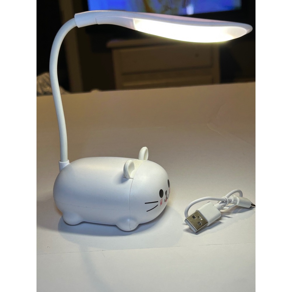 Cute White Cat LED Desk Lamp Rechargeable Flexible Gooseneck Kids Night Light - Picture 5 of 5